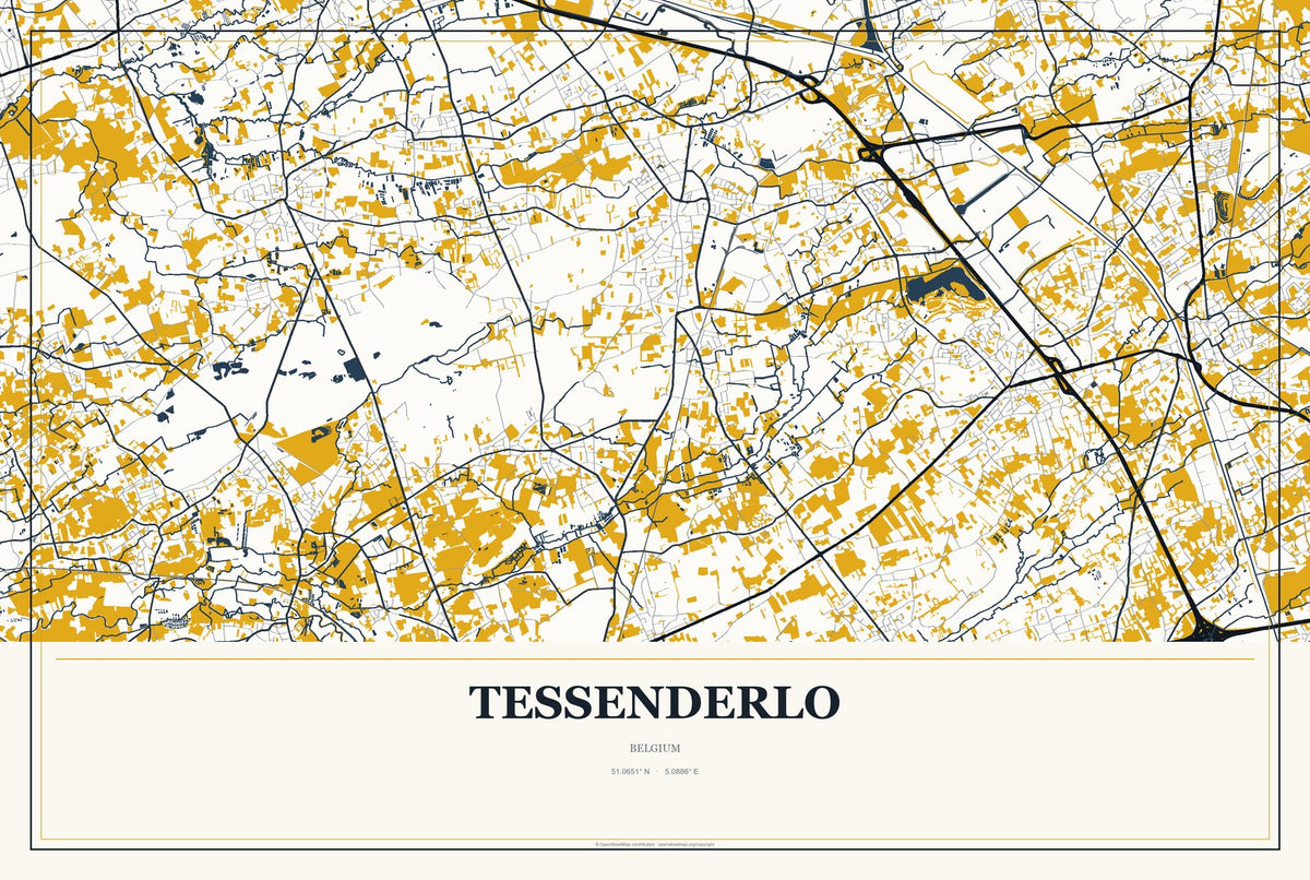 Tessenderlo, Belgium City Map Aluminum Sign in Citrine Modern style