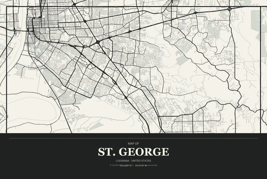 St. George, Louisiana City Map Aluminum Sign in Museum Plaque style