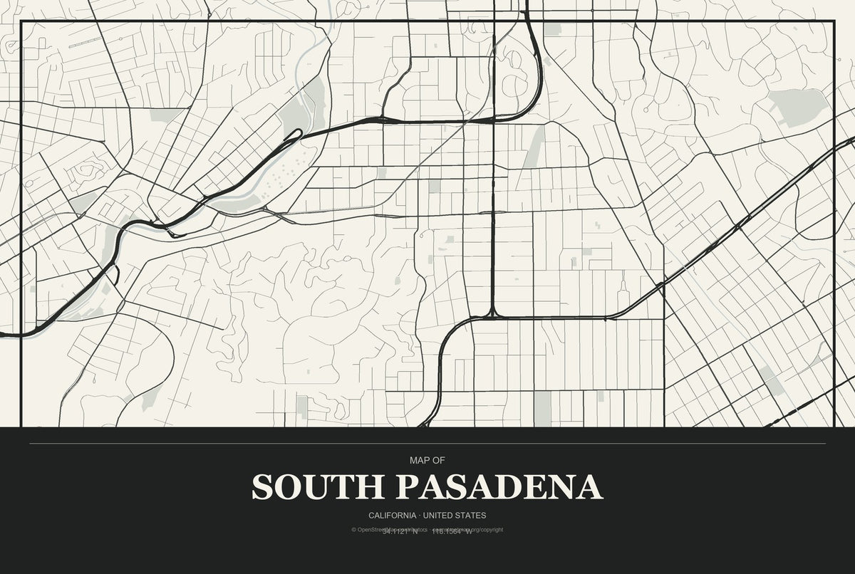 South Pasadena, California City Map Aluminum Sign in Museum Plaque style