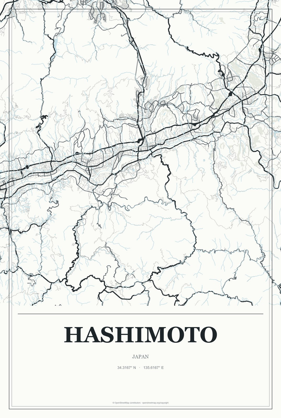 Hashimoto, Japan City Map Aluminum Sign in Gallery Air style
