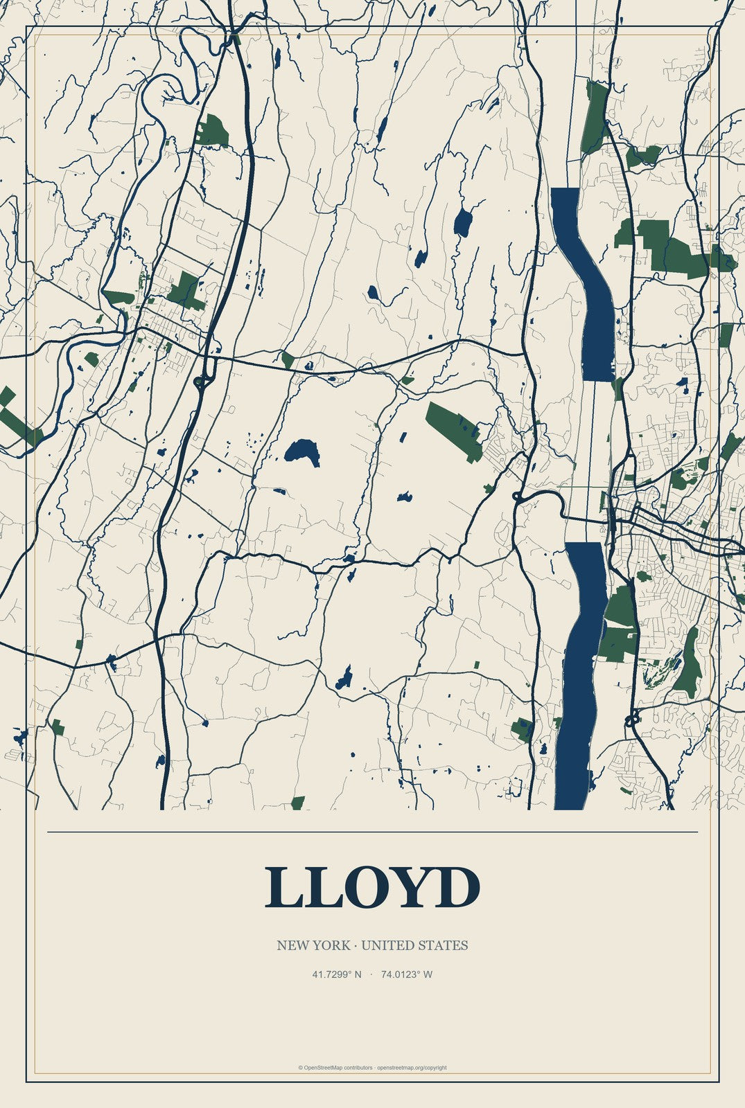 Lloyd, New York City Map Aluminum Sign in Coastal Cutout style