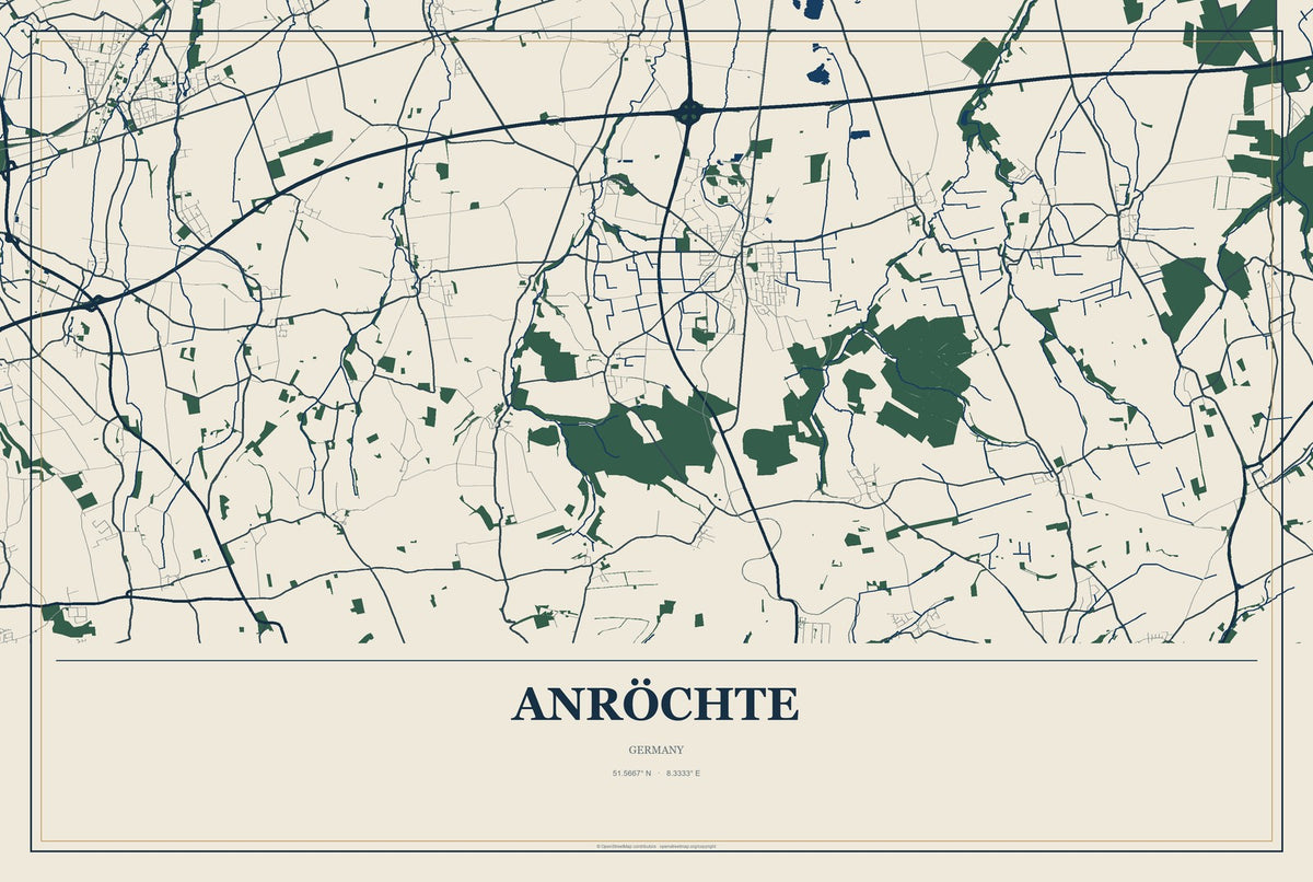 Anröchte, Germany City Map Aluminum Sign in Coastal Cutout style