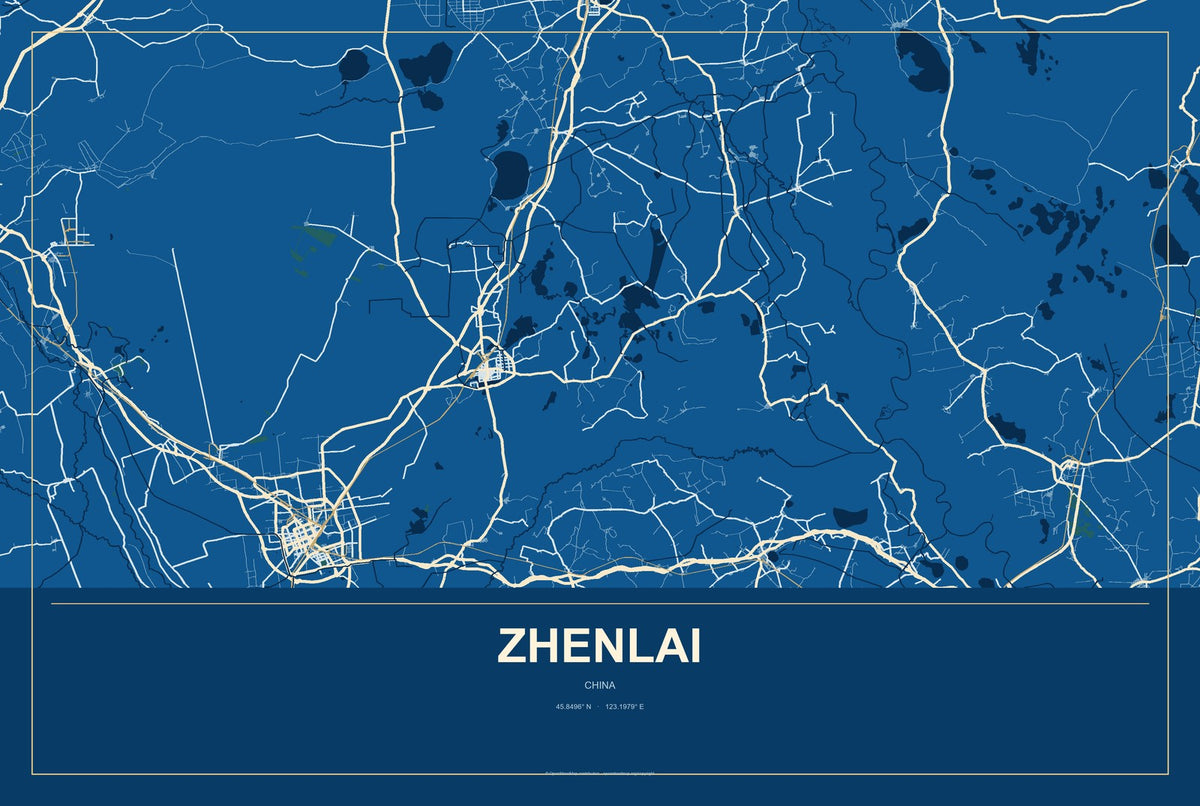 Zhenlai, China City Map Aluminum Sign in Harbor Cobalt style