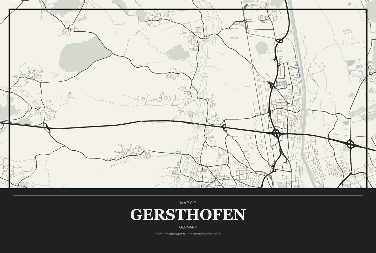 Gersthofen, Germany City Map Aluminum Sign in Museum Plaque style