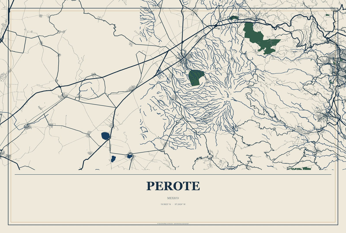 Perote, Mexico City Map Aluminum Sign in Coastal Cutout style