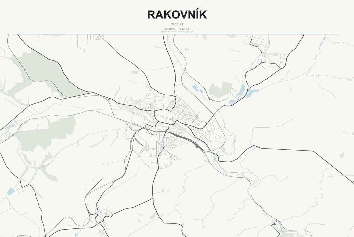 Rakovník, Czechia City Map Aluminum Sign in Headline Atlas style