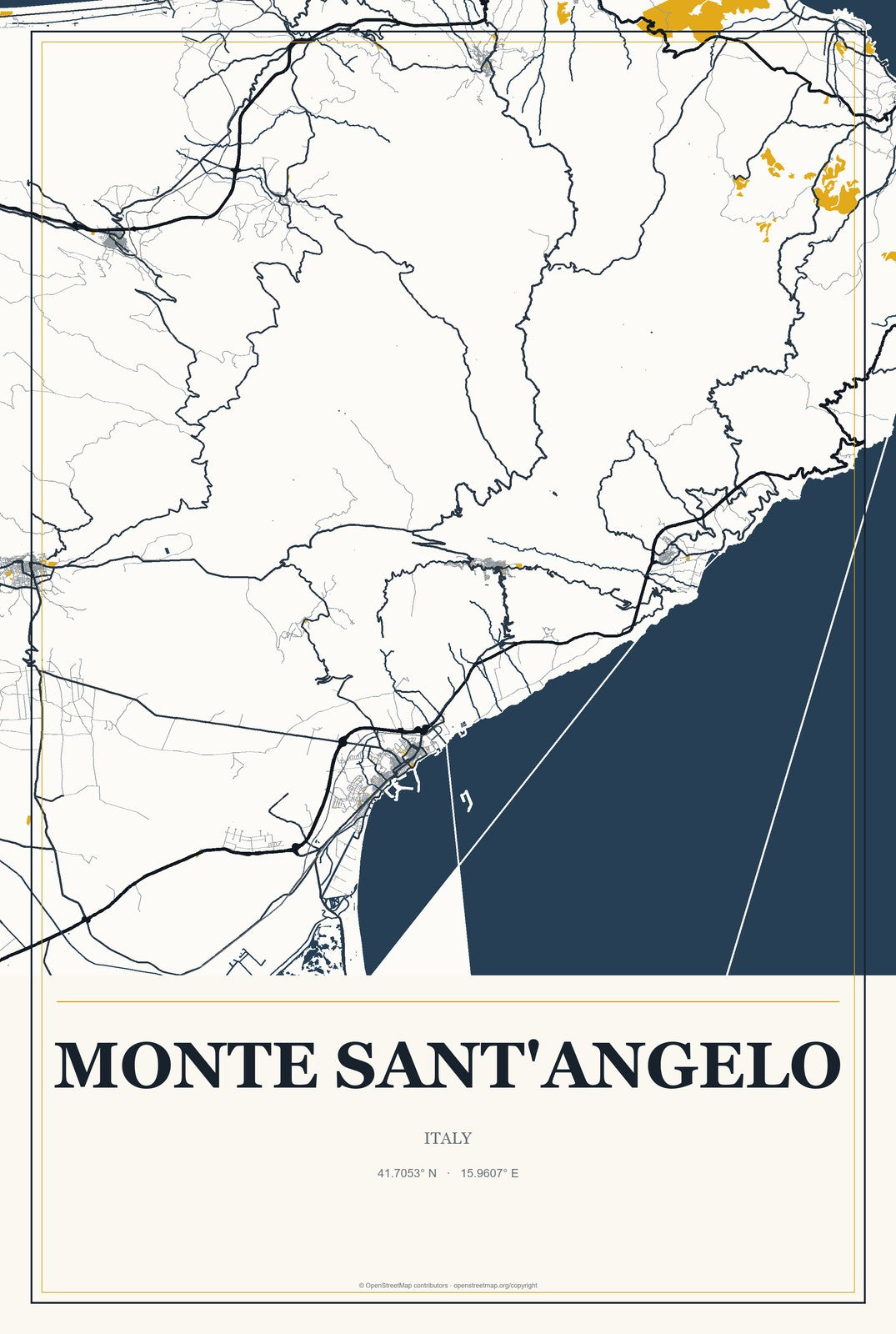 Monte Sant'Angelo, Italy City Map Aluminum Sign in Citrine Modern style