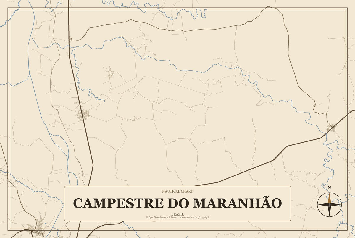 Campestre do Maranhão, Brazil City Map Aluminum Sign in Heritage Nautical style