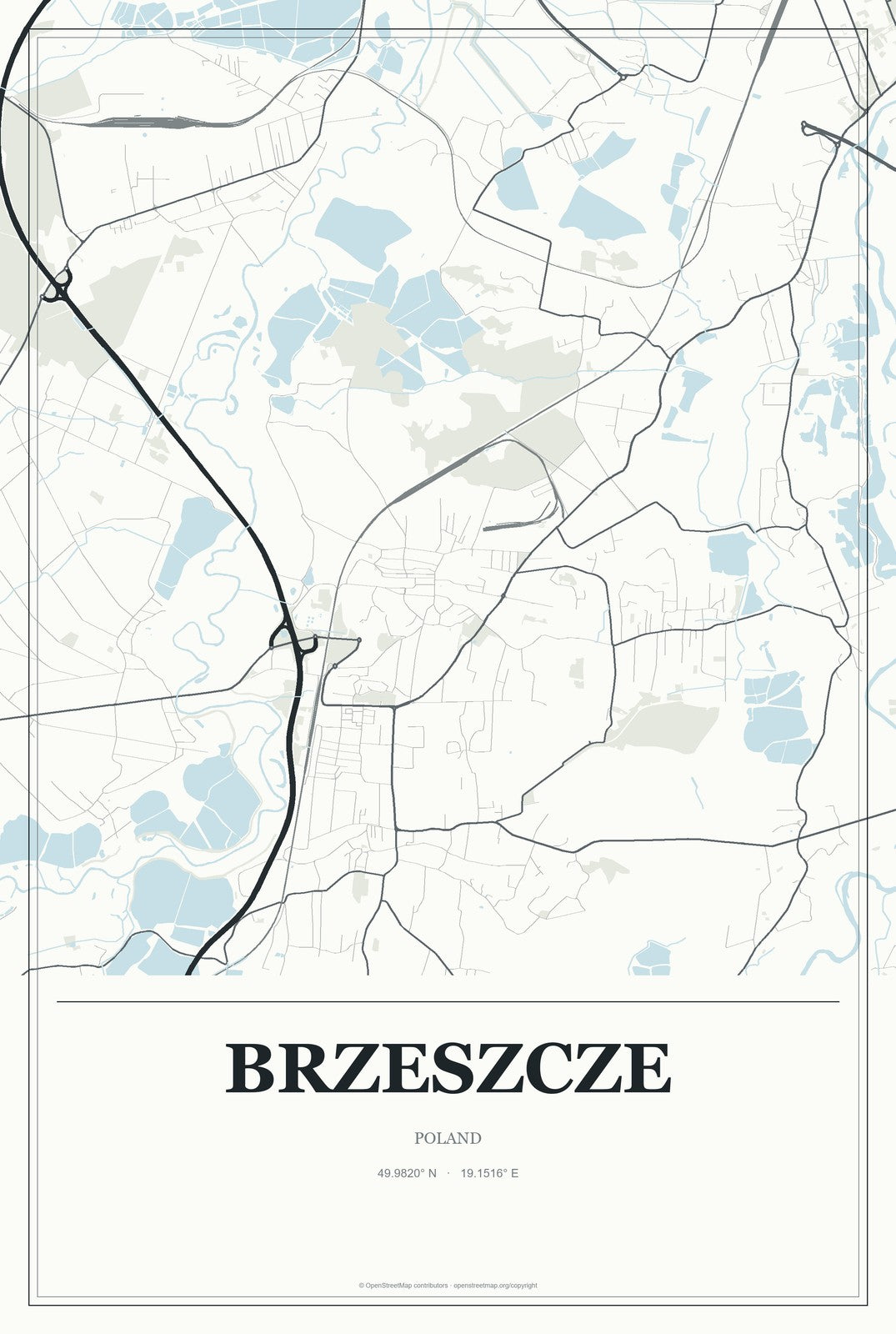 Brzeszcze, Poland City Map Aluminum Sign in Gallery Air style