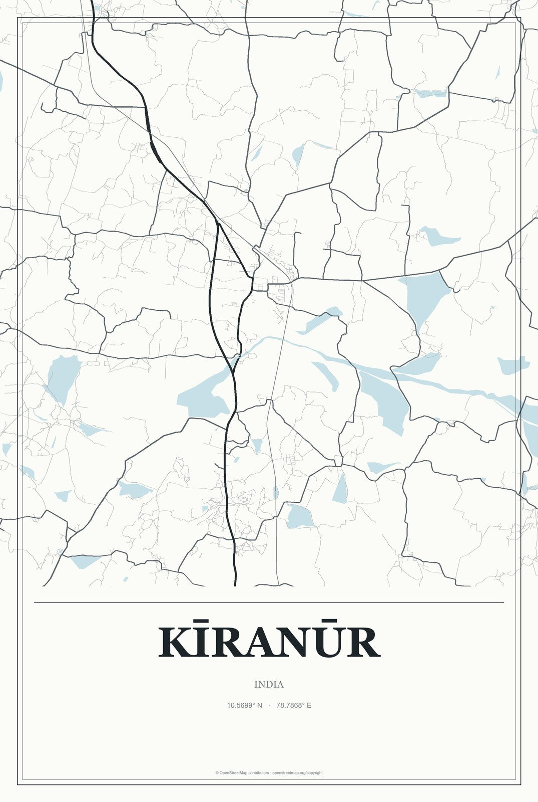 Kīranūr, India City Map Aluminum Sign in Gallery Air style