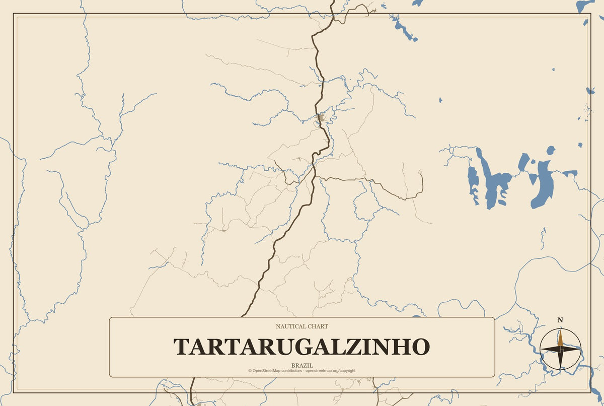 Tartarugalzinho, Brazil City Map Aluminum Sign in Heritage Nautical style