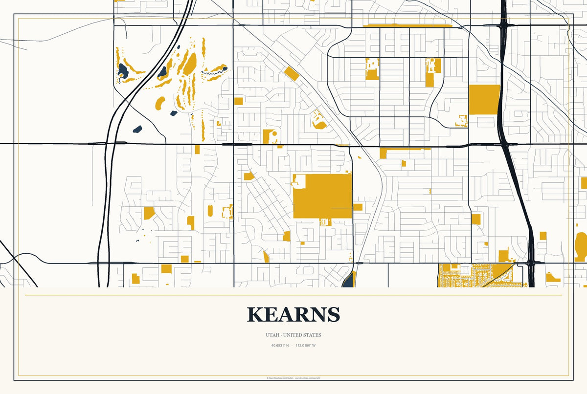 Kearns, Utah City Map Aluminum Sign in Citrine Modern style