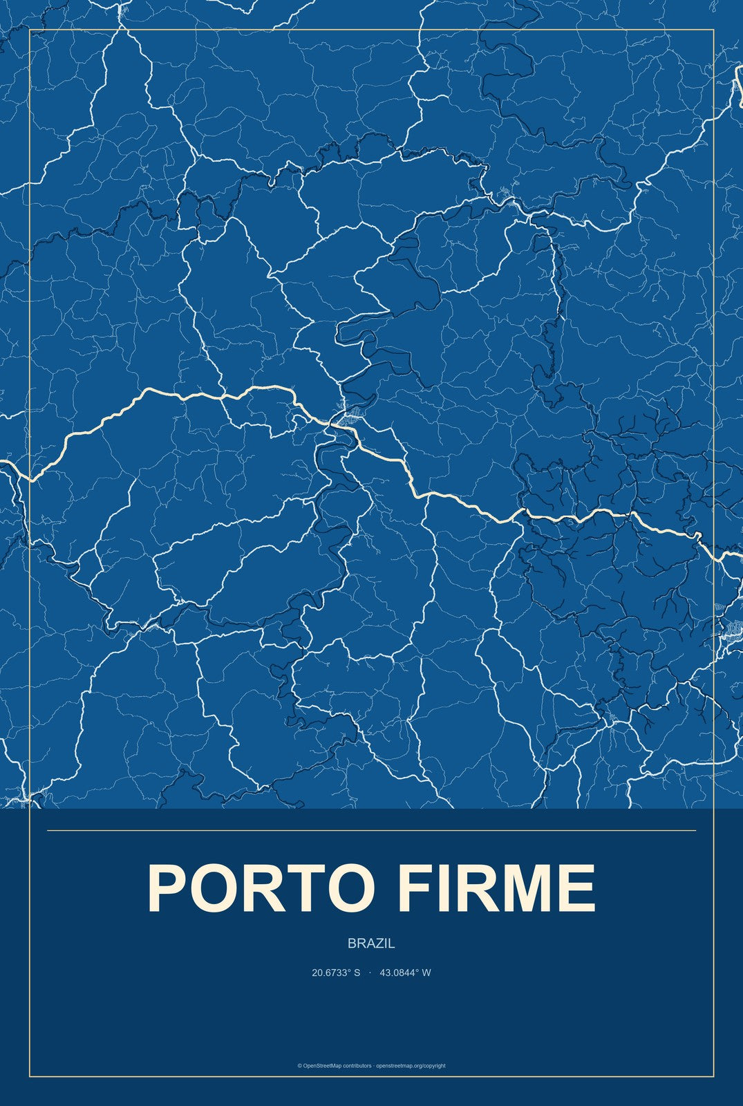Porto Firme, Brazil City Map Aluminum Sign in Harbor Cobalt style