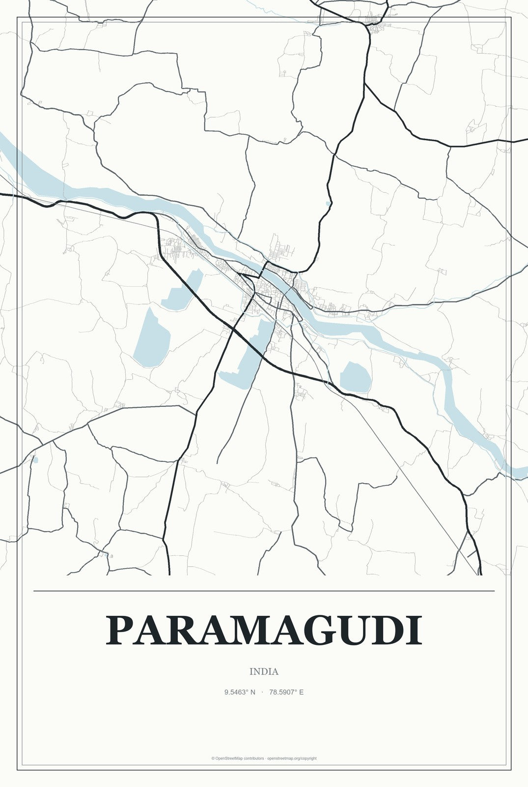 Paramagudi, India City Map Aluminum Sign in Gallery Air style