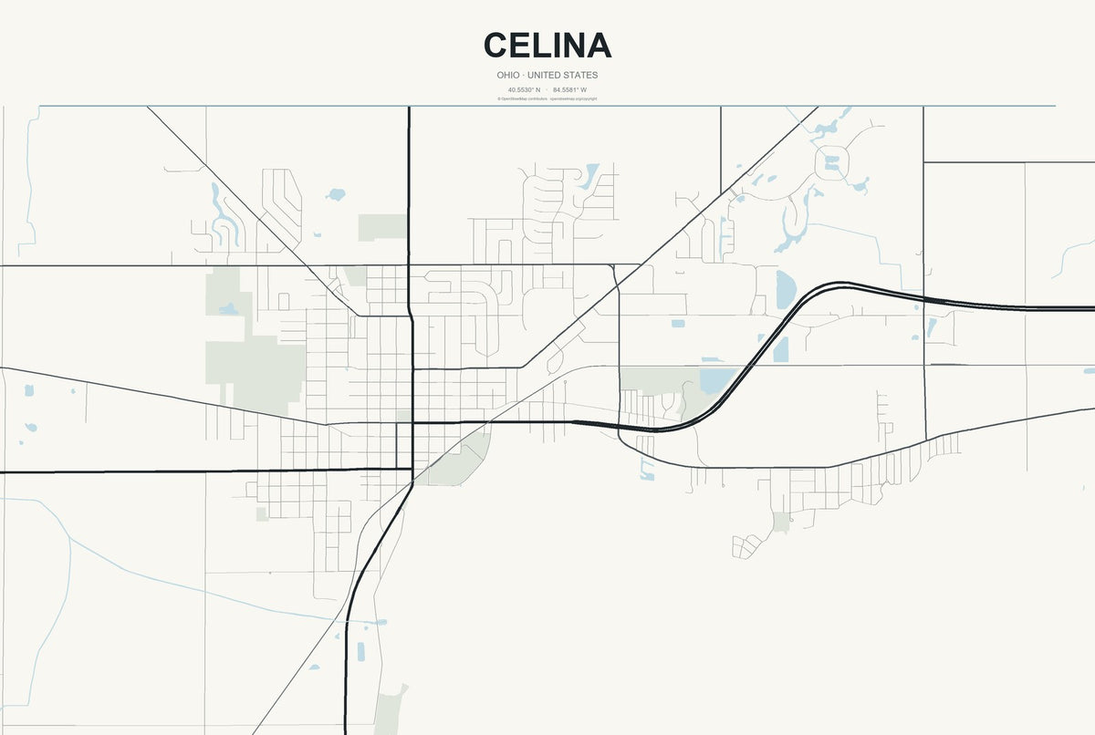 Celina, Ohio City Map Aluminum Sign in Headline Atlas style