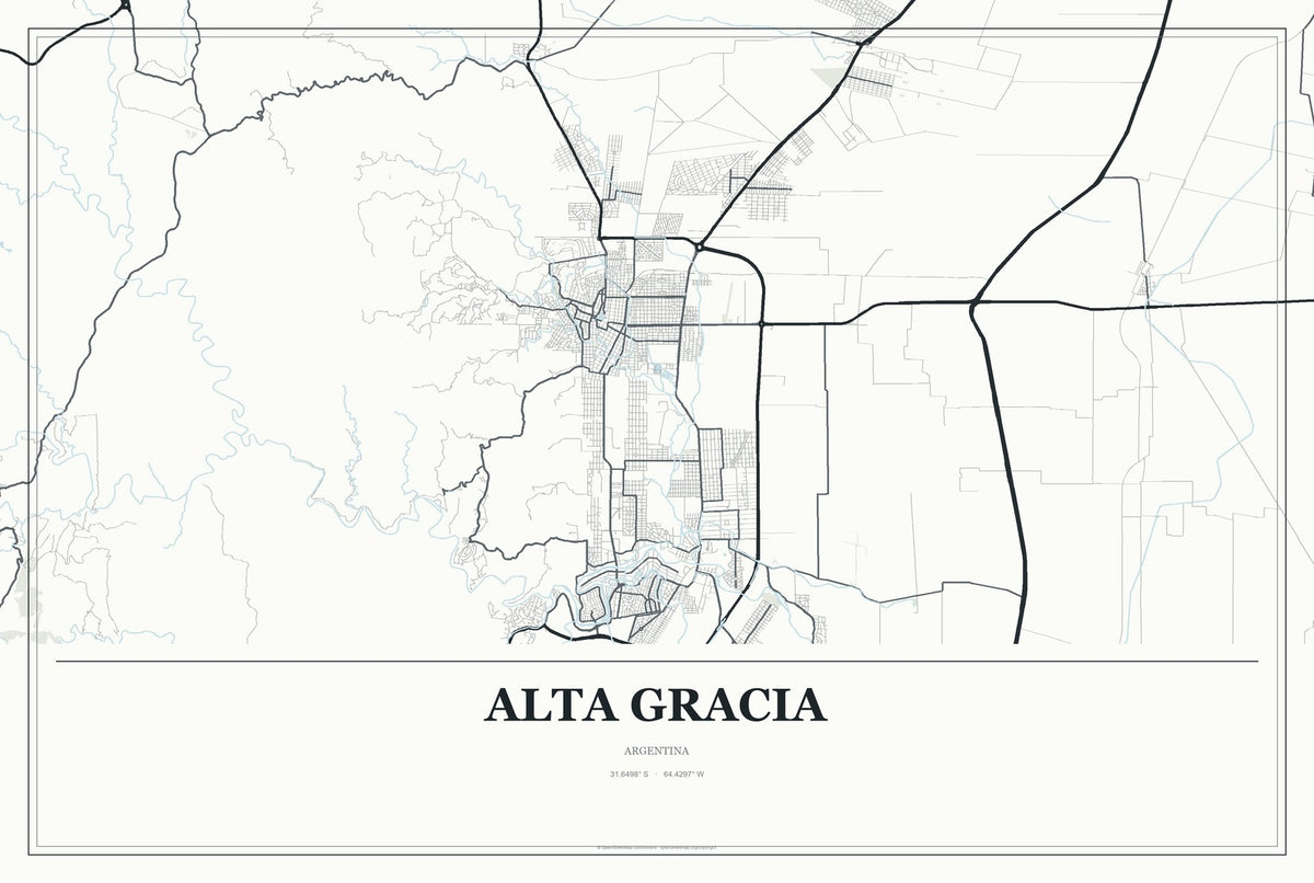Alta Gracia, Argentina City Map Aluminum Sign in Gallery Air style