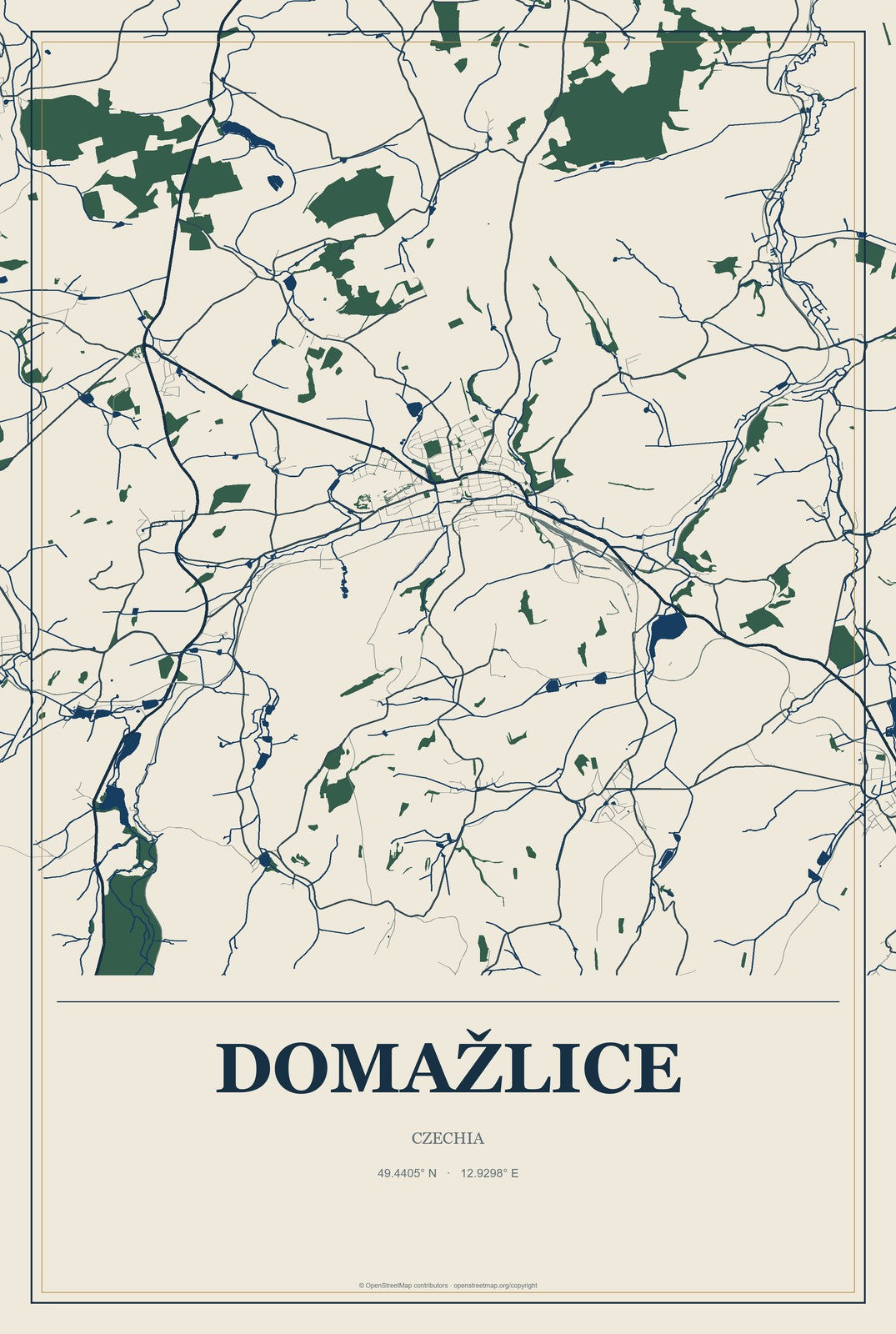 Domažlice, Czechia City Map Aluminum Sign in Coastal Cutout style