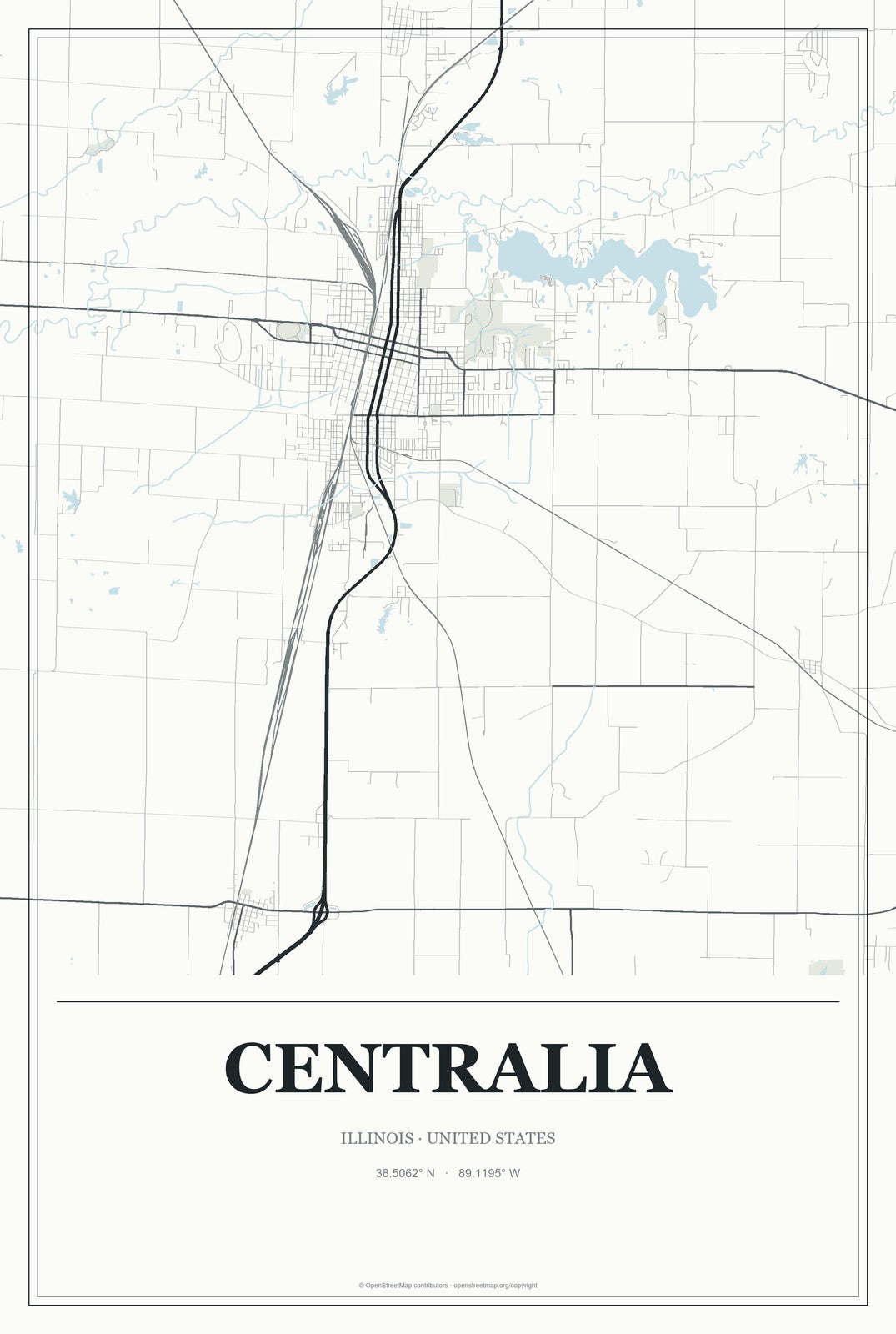 Centralia, Illinois City Map Aluminum Sign in Gallery Air style