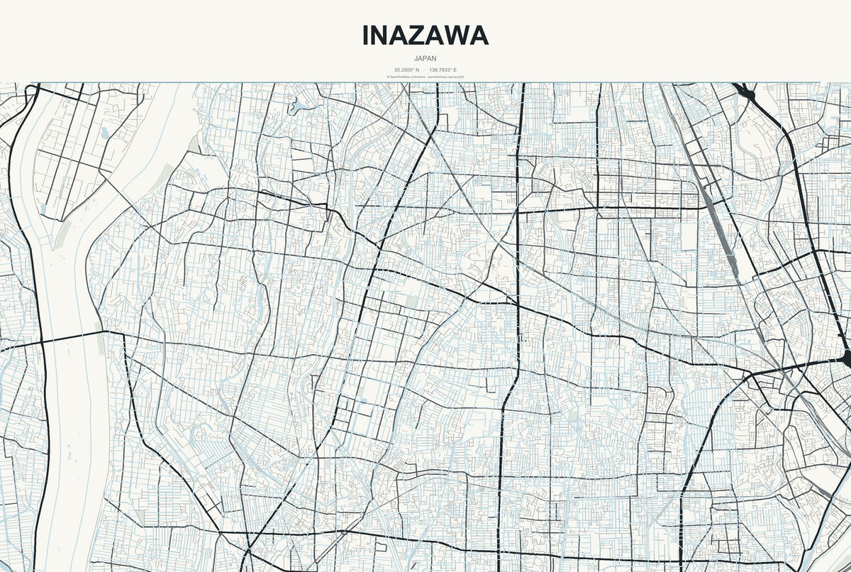 Inazawa, Japan City Map Aluminum Sign in Headline Atlas style