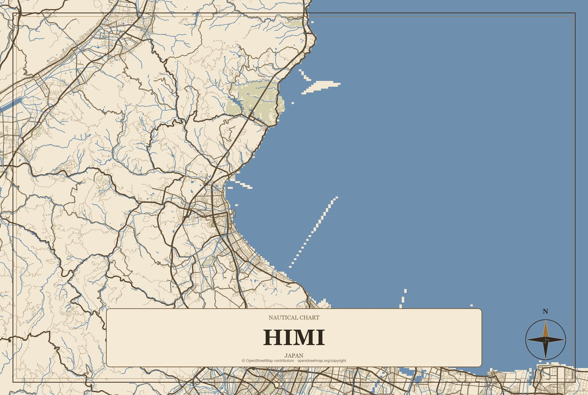 Himi, Japan City Map Aluminum Sign in Heritage Nautical style
