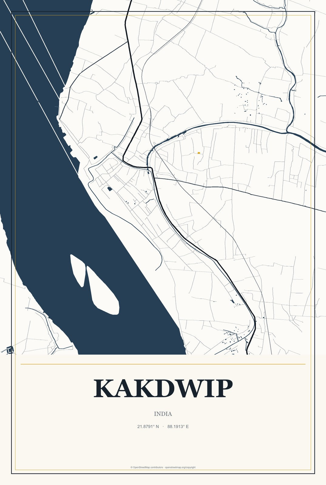 Kakdwip, India City Map Aluminum Sign in Citrine Modern style