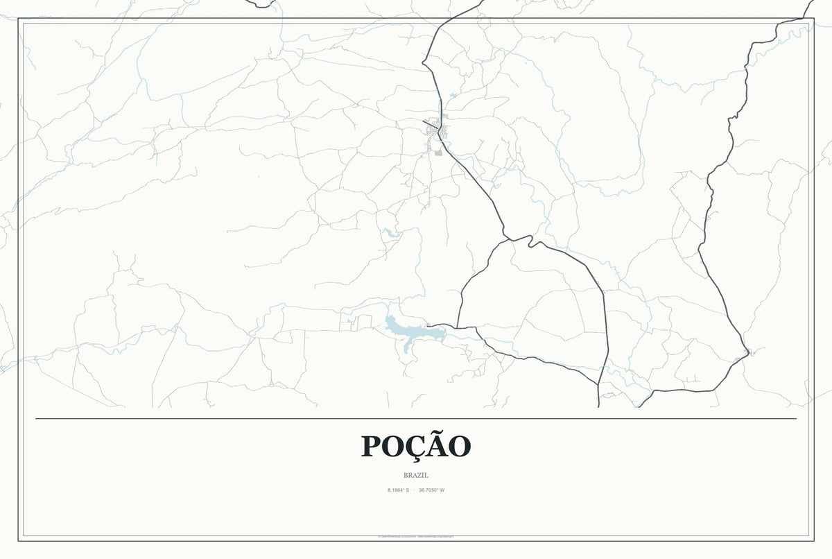 Poção, Brazil City Map Aluminum Sign in Gallery Air style