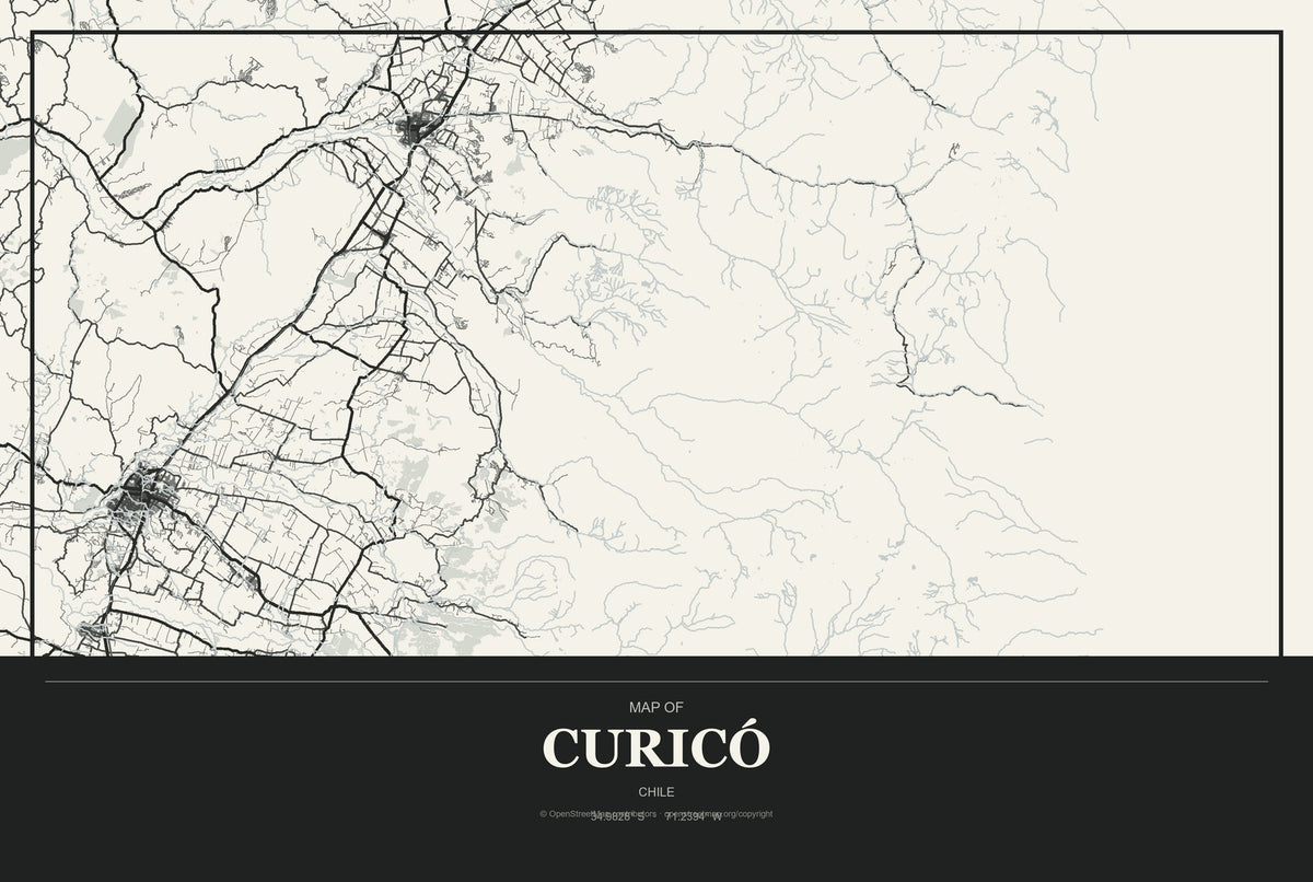Curicó, Chile City Map Aluminum Sign in Museum Plaque style