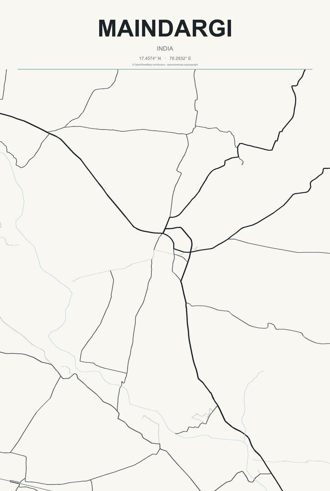 Maindargi, India City Map Aluminum Sign in Headline Atlas style