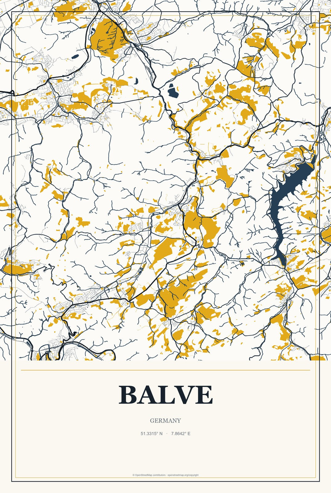 Balve, Germany City Map Aluminum Sign in Citrine Modern style