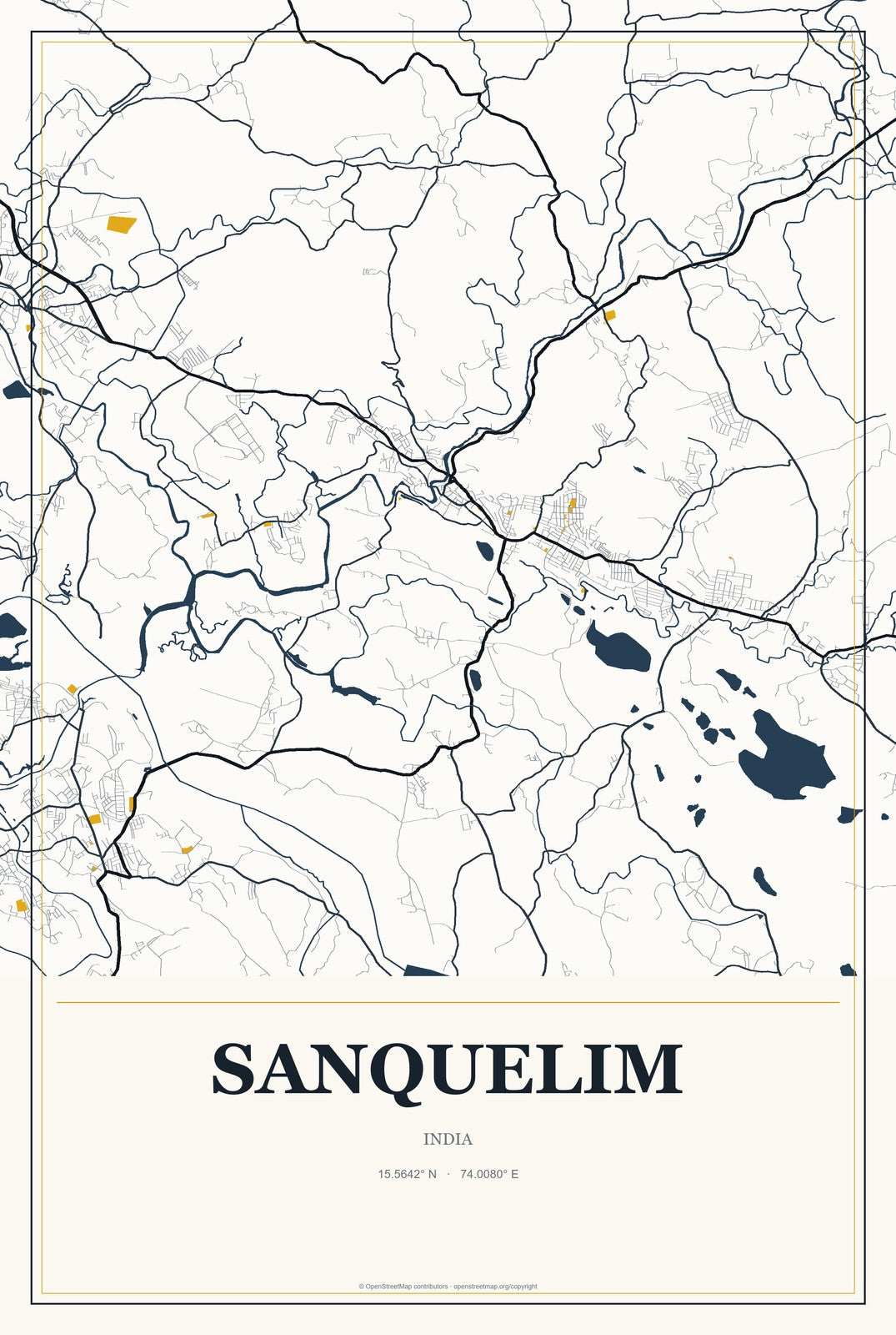 Sanquelim, India City Map Aluminum Sign in Citrine Modern style
