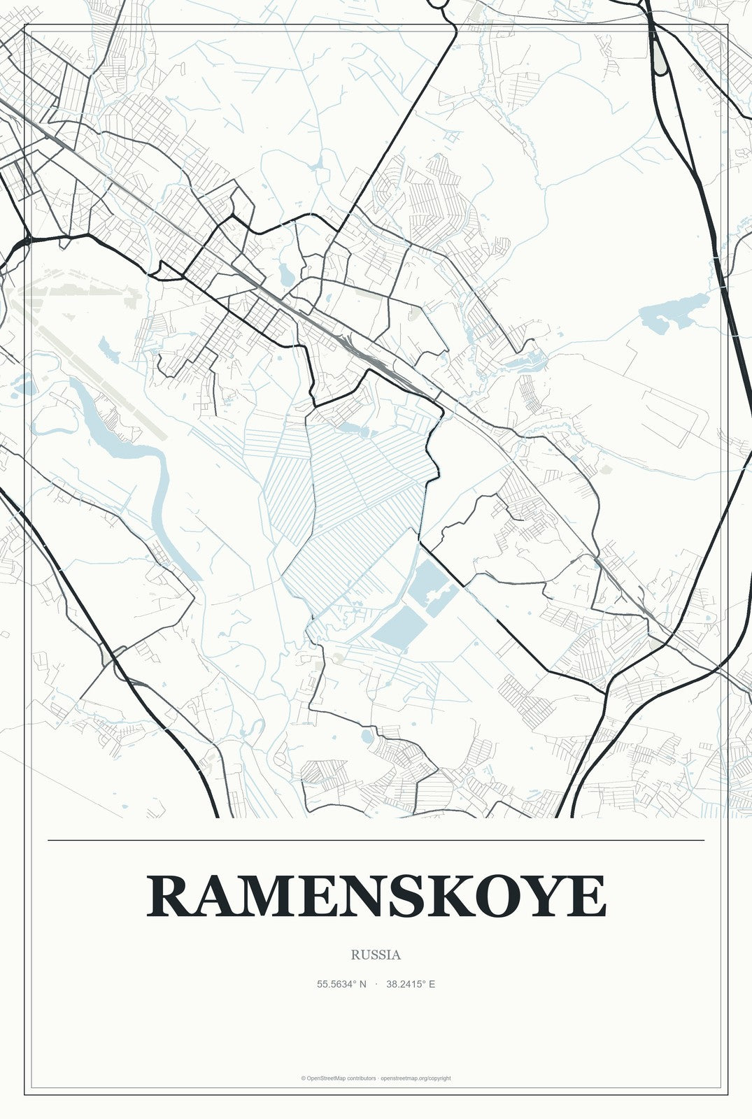 Ramenskoye, Russia City Map Aluminum Sign in Gallery Air style