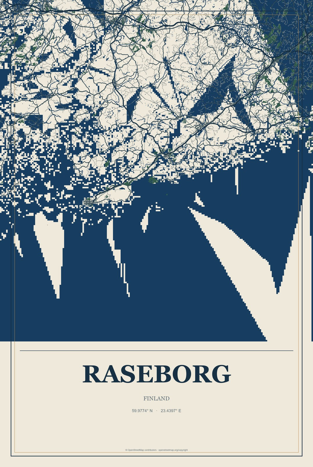 Raseborg, Finland City Map Aluminum Sign in Coastal Cutout style