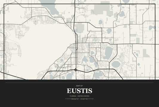 Eustis, Florida City Map Aluminum Sign in Museum Plaque style