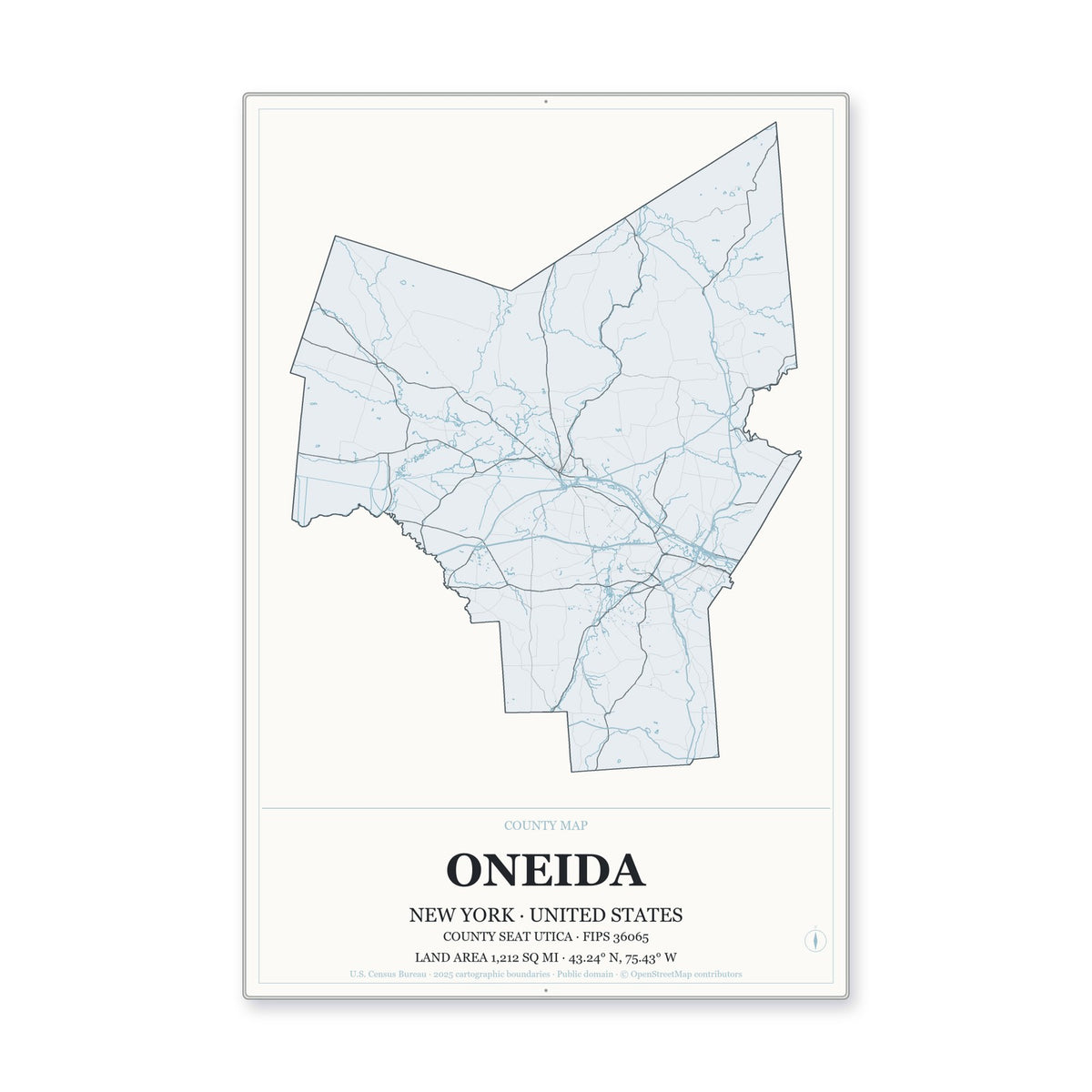 Oneida County, New York Map Aluminum Sign in Gallery Air style