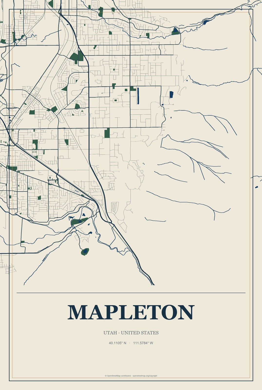 Mapleton, Utah City Map Aluminum Sign in Coastal Cutout style