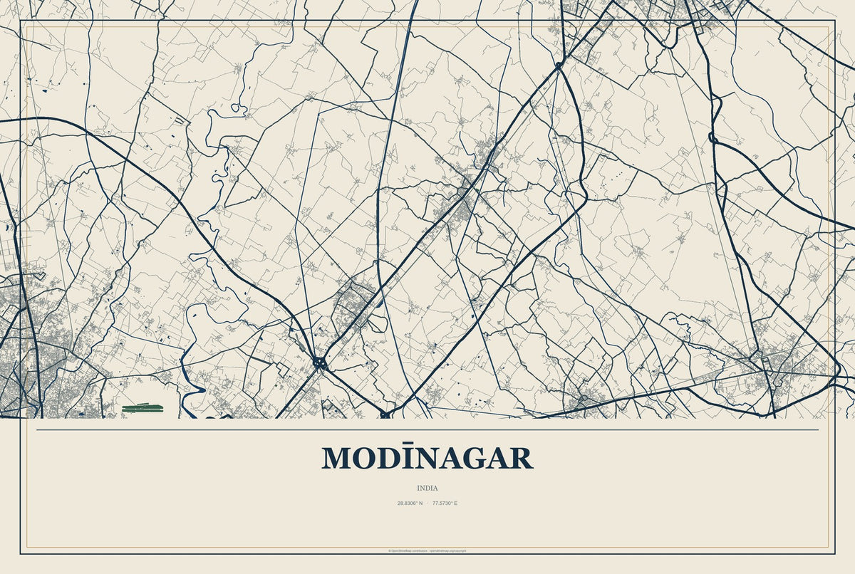 Modīnagar, India City Map Aluminum Sign in Coastal Cutout style