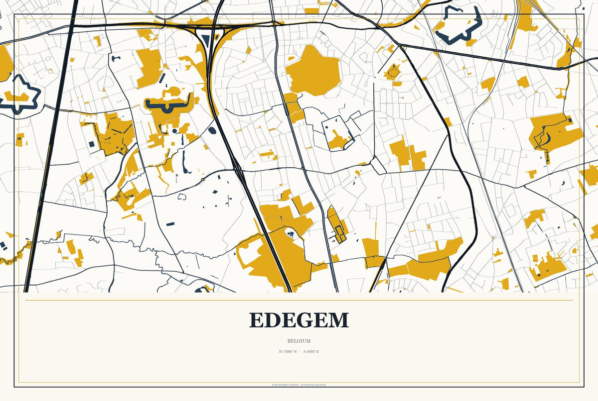 Edegem, Belgium City Map Aluminum Sign in Citrine Modern style