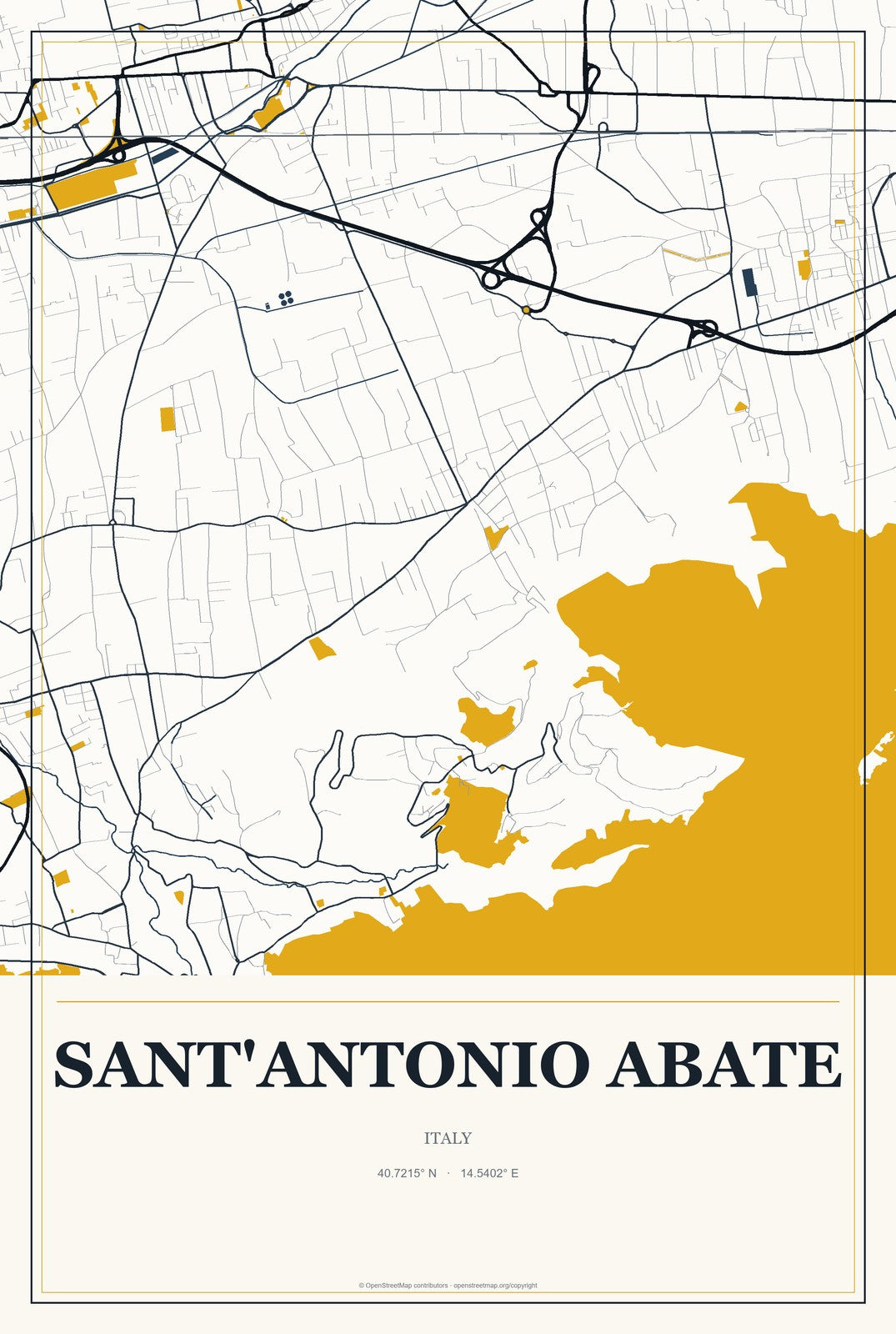 Sant'Antonio Abate, Italy City Map Aluminum Sign in Citrine Modern style