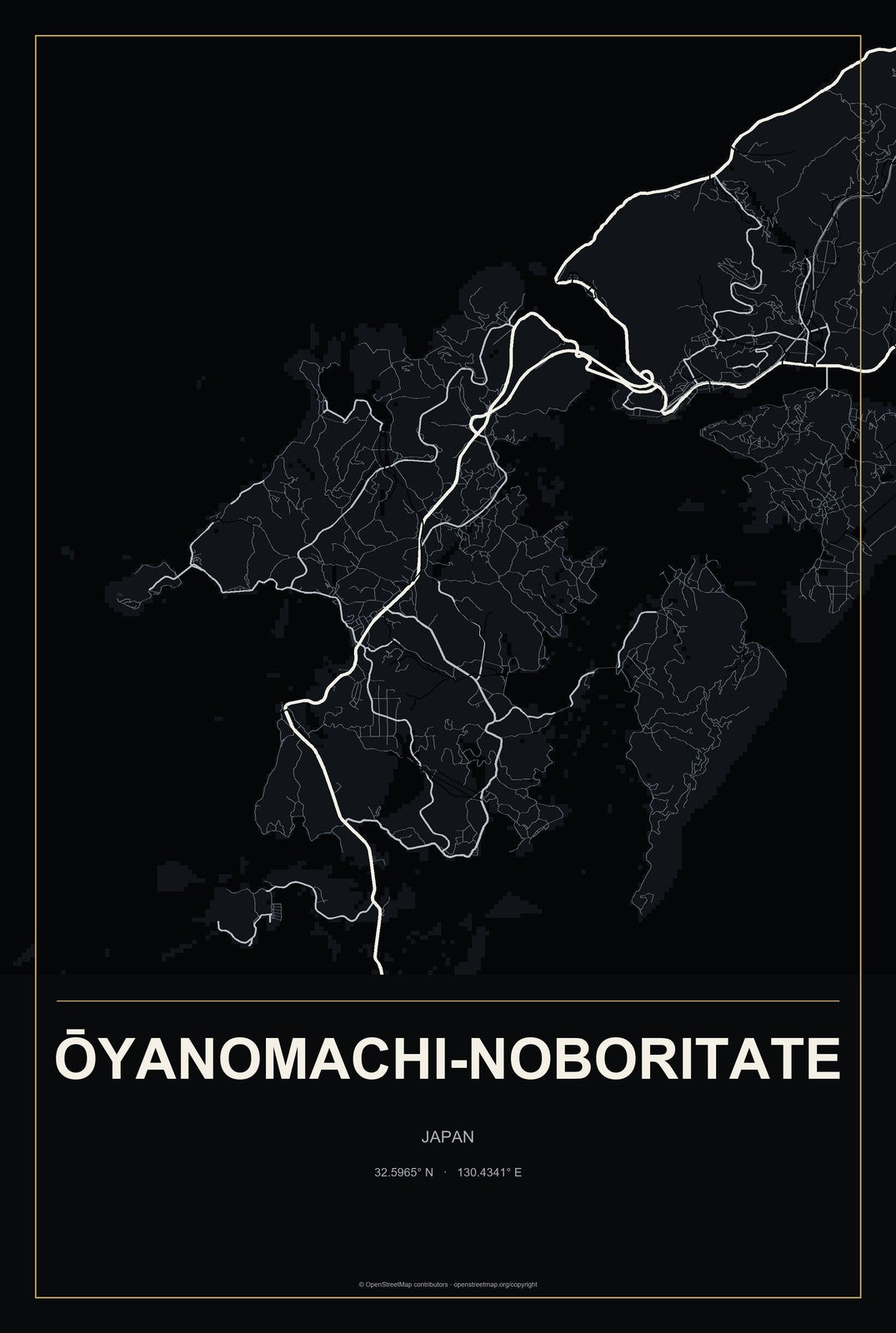 Ōyanomachi-noboritate, Japan City Map Aluminum Sign in Metropolitan Noir style