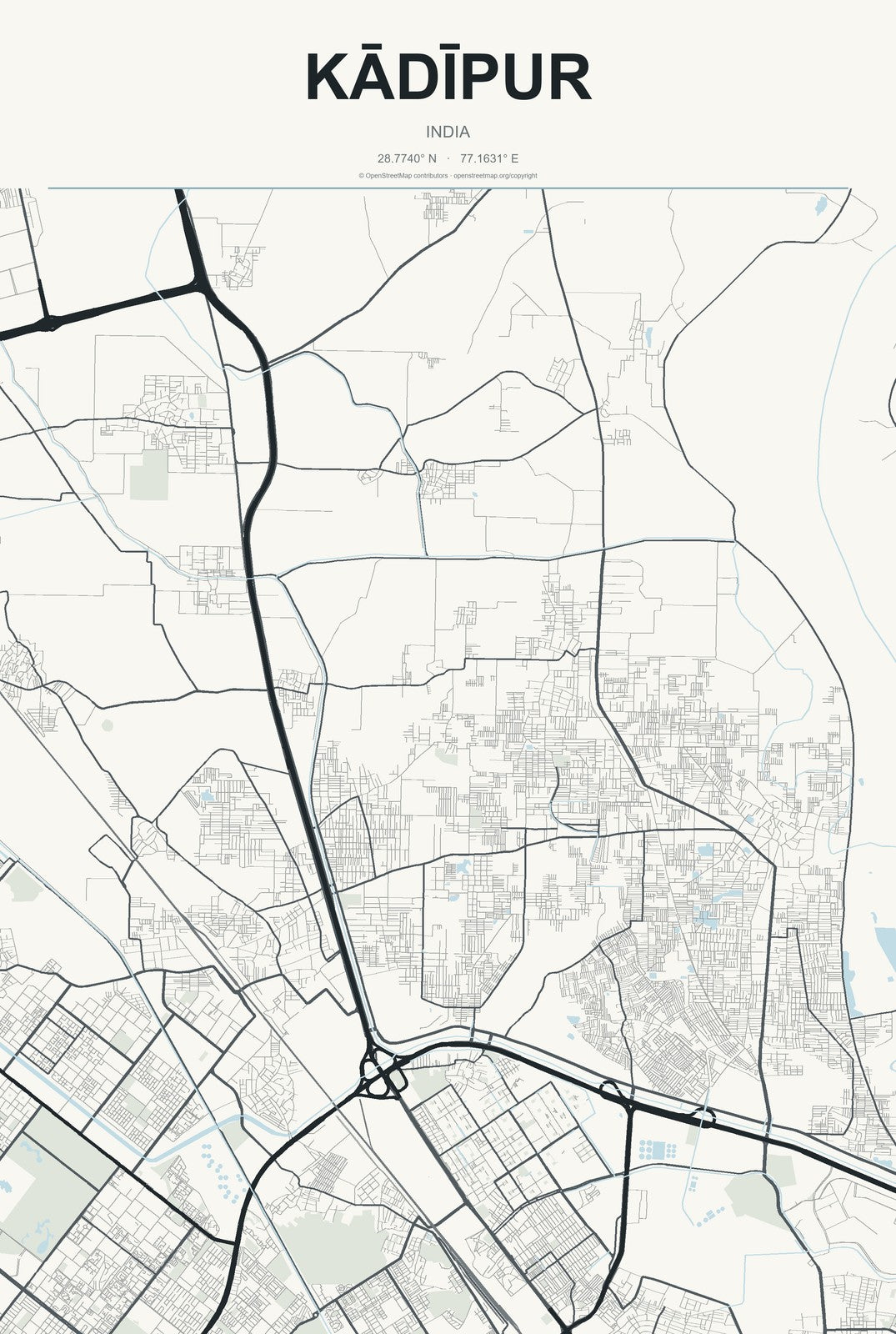 Kādīpur, India City Map Aluminum Sign in Headline Atlas style