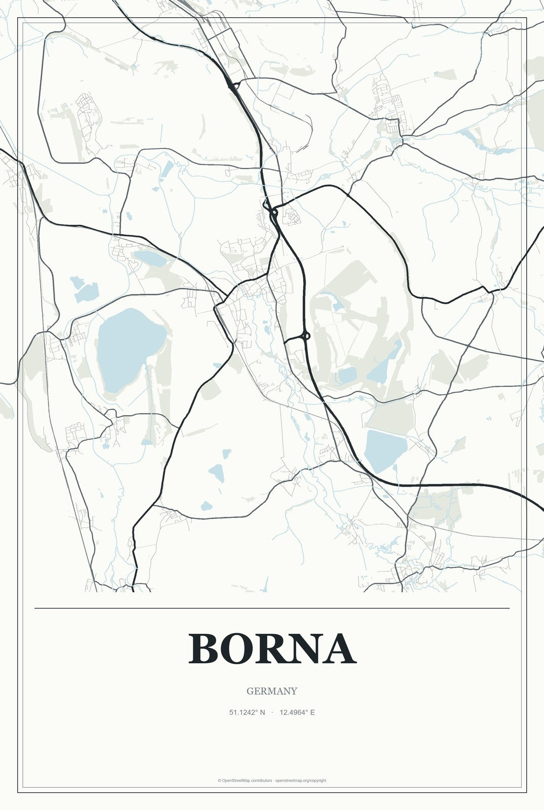 Borna, Germany City Map Aluminum Sign in Gallery Air style