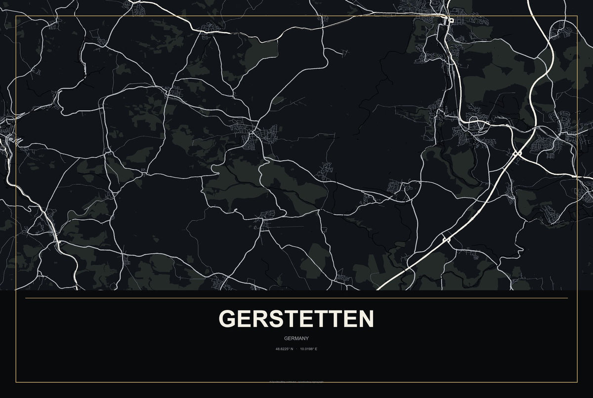 Gerstetten, Germany City Map Aluminum Sign in Metropolitan Noir style
