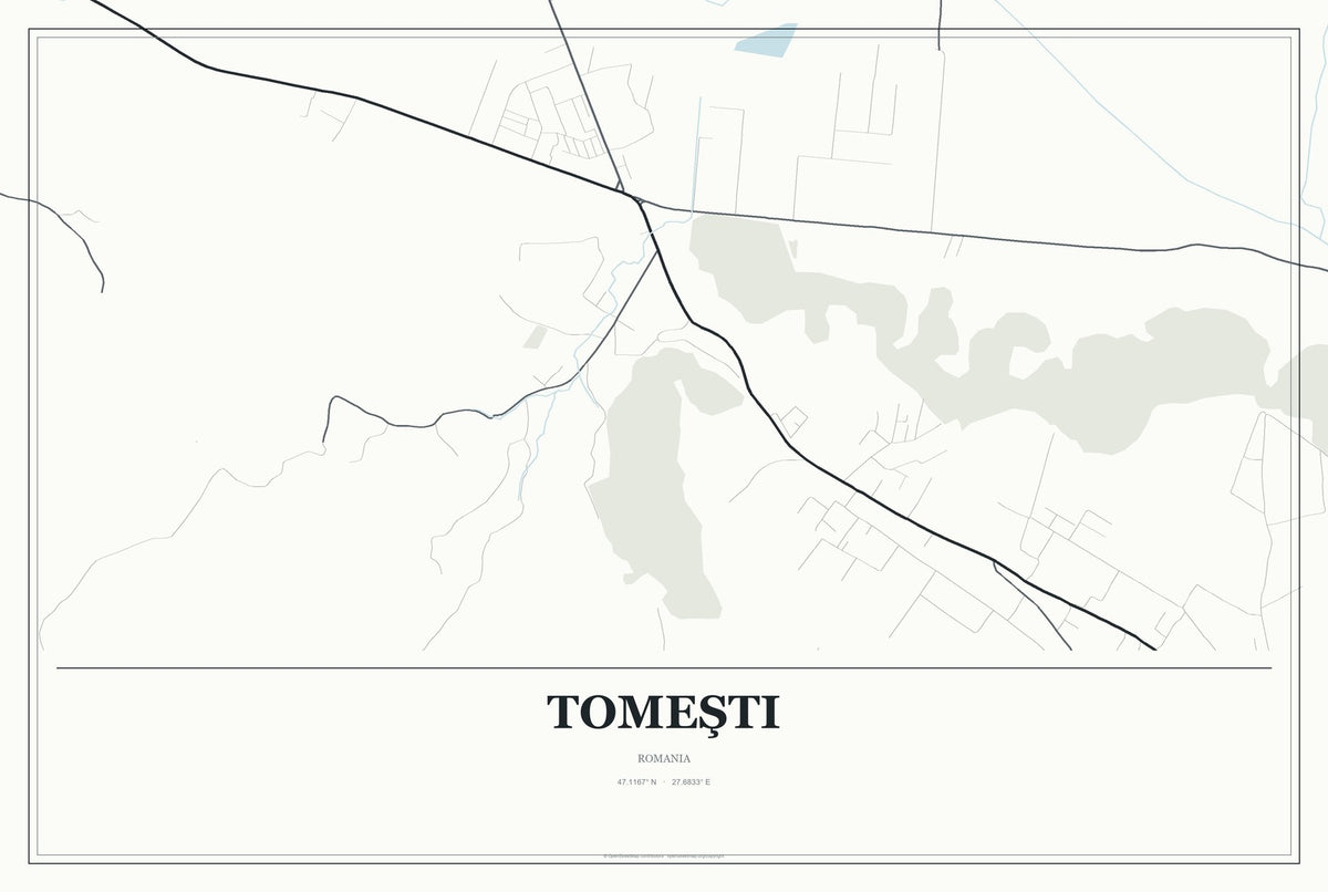 Tomeşti, Romania City Map Aluminum Sign in Gallery Air style