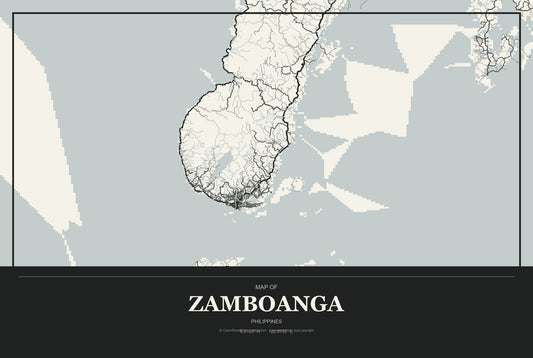 Zamboanga, Philippines City Map Aluminum Sign in Museum Plaque style