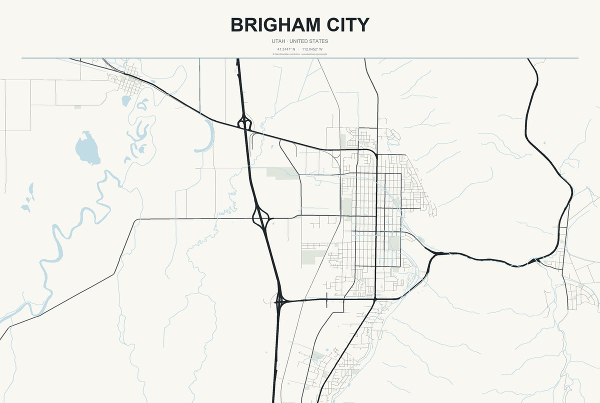 Brigham City, Utah City Map Aluminum Sign in Headline Atlas style