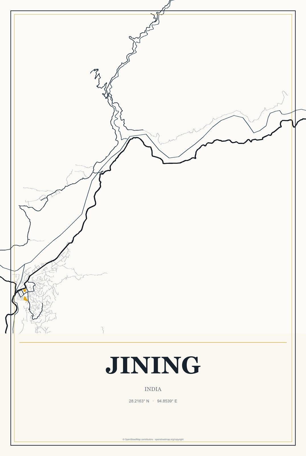 Jining, India City Map Aluminum Sign in Citrine Modern style