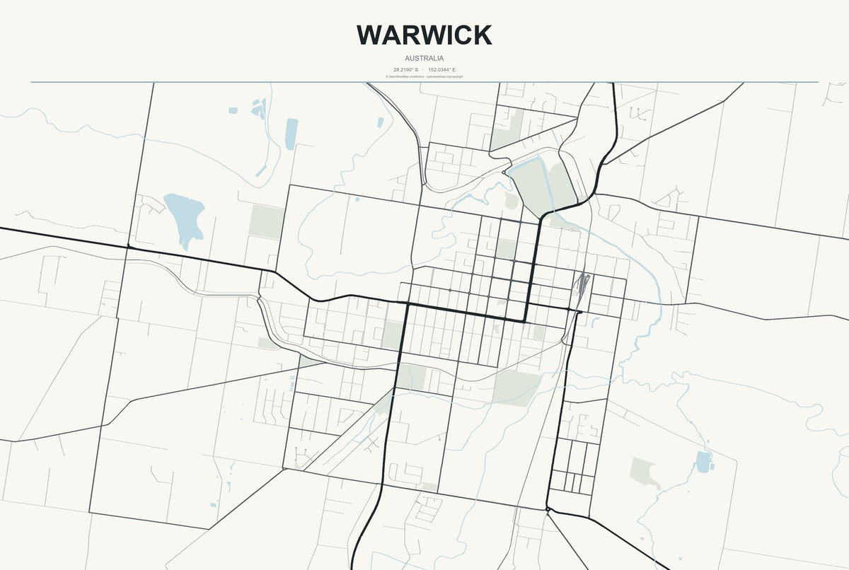 Warwick, Australia City Map Aluminum Sign in Headline Atlas style