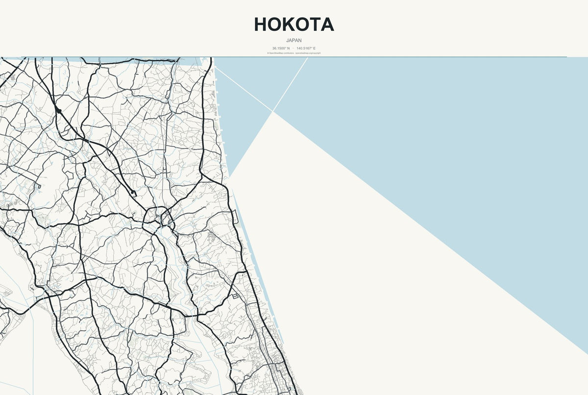 Hokota, Japan City Map Aluminum Sign in Headline Atlas style