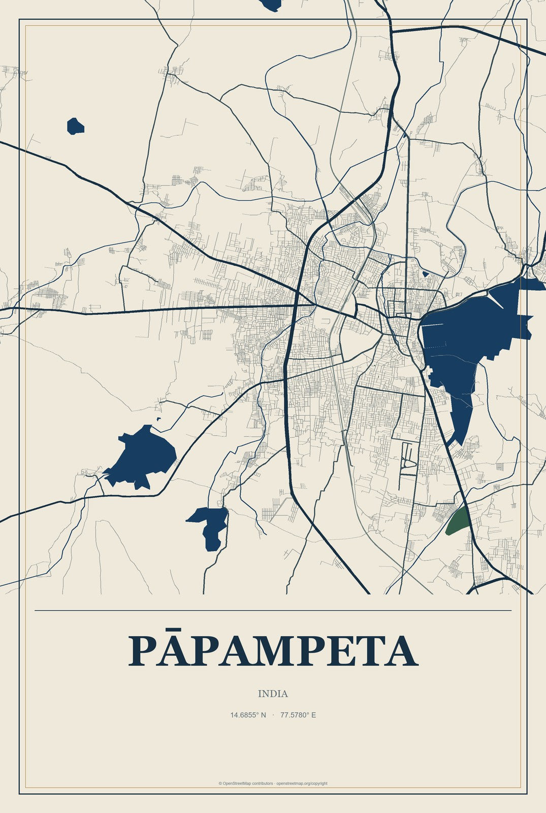 Pāpampeta, India City Map Aluminum Sign in Coastal Cutout style