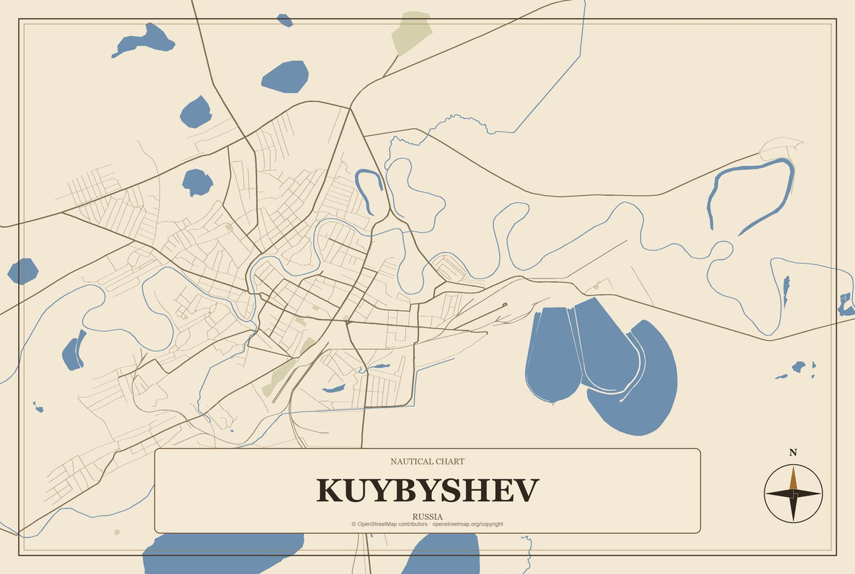Kuybyshev, Russia City Map Aluminum Sign in Heritage Nautical style